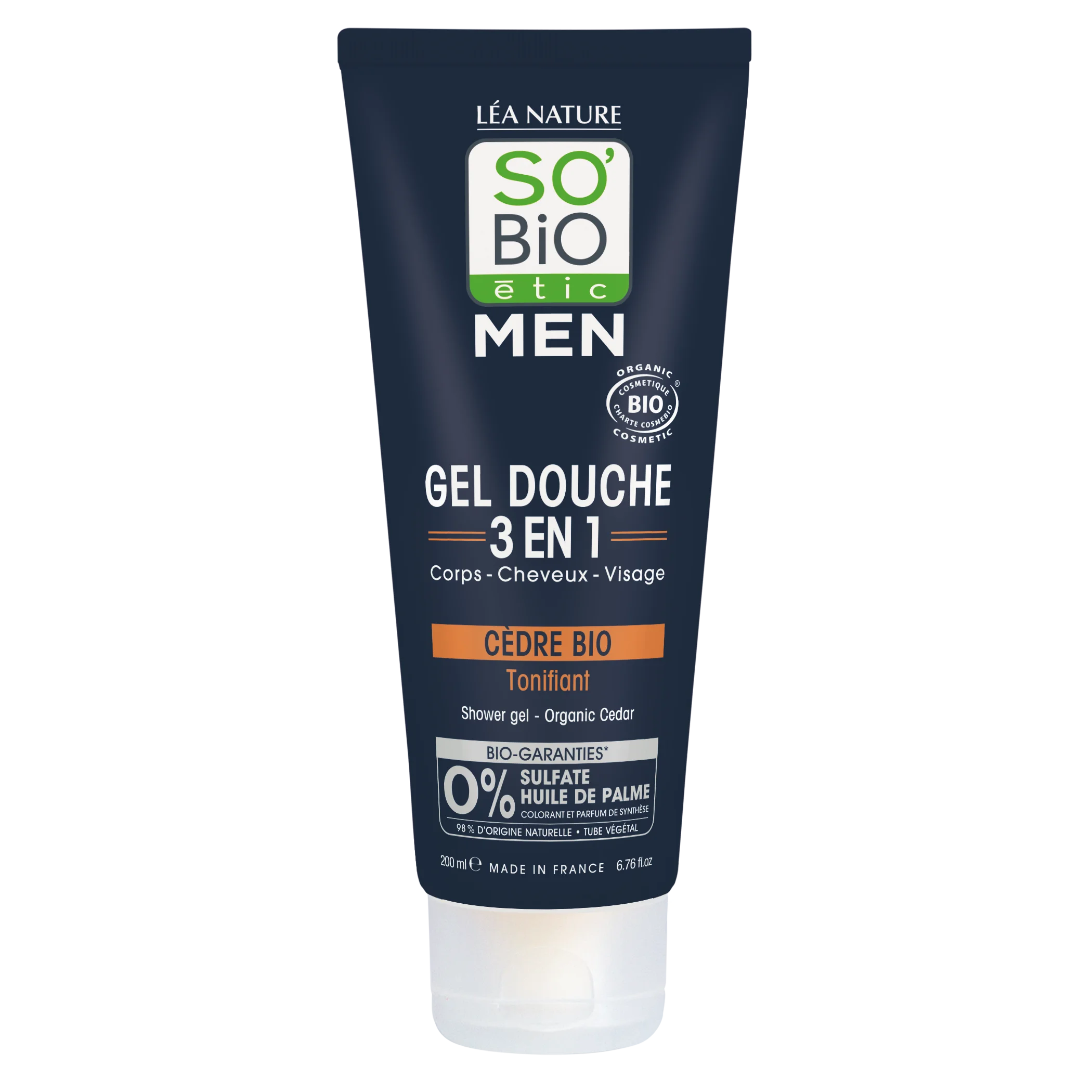 SO’BiO étic Gel doccia MEN 3 in 1 - cedro tonificante BIO (200 ml) - per corpo, viso e capelli