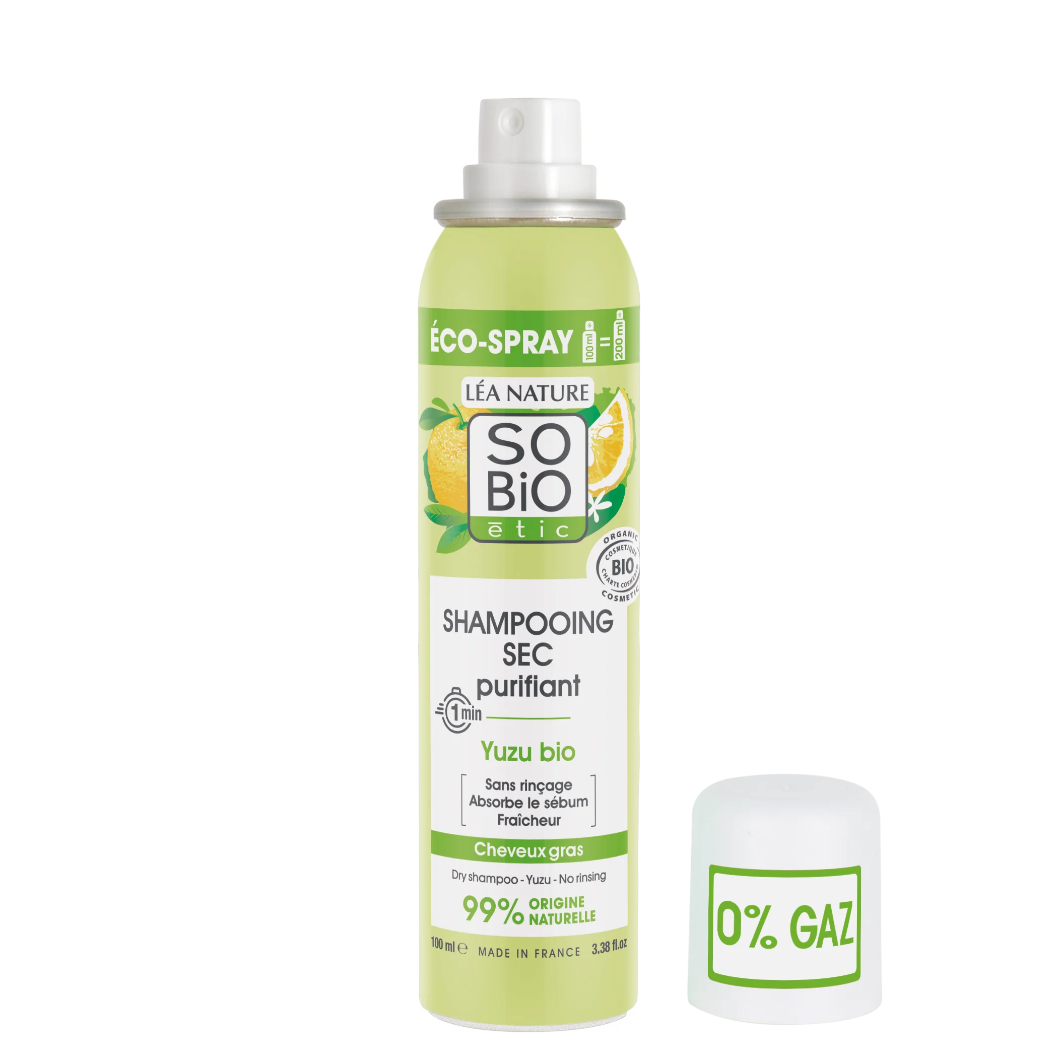 SO’BiO étic Shampoo secco detergente spray allo Yuzu BIO (100 ml) - lascia i capelli freschi e lisci