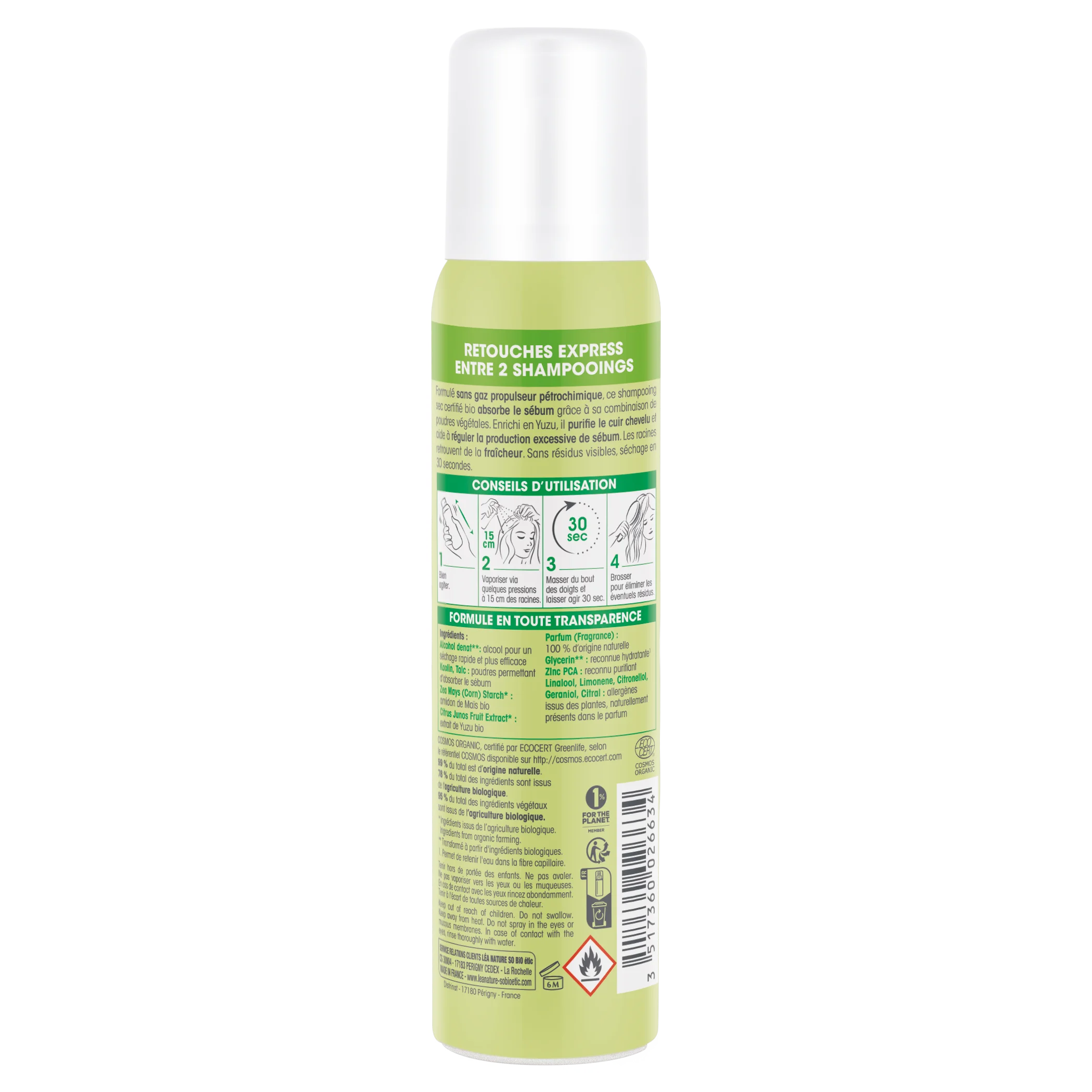 SO’BiO étic Shampoo secco detergente spray allo Yuzu BIO (100 ml) - lascia i capelli freschi e lisci