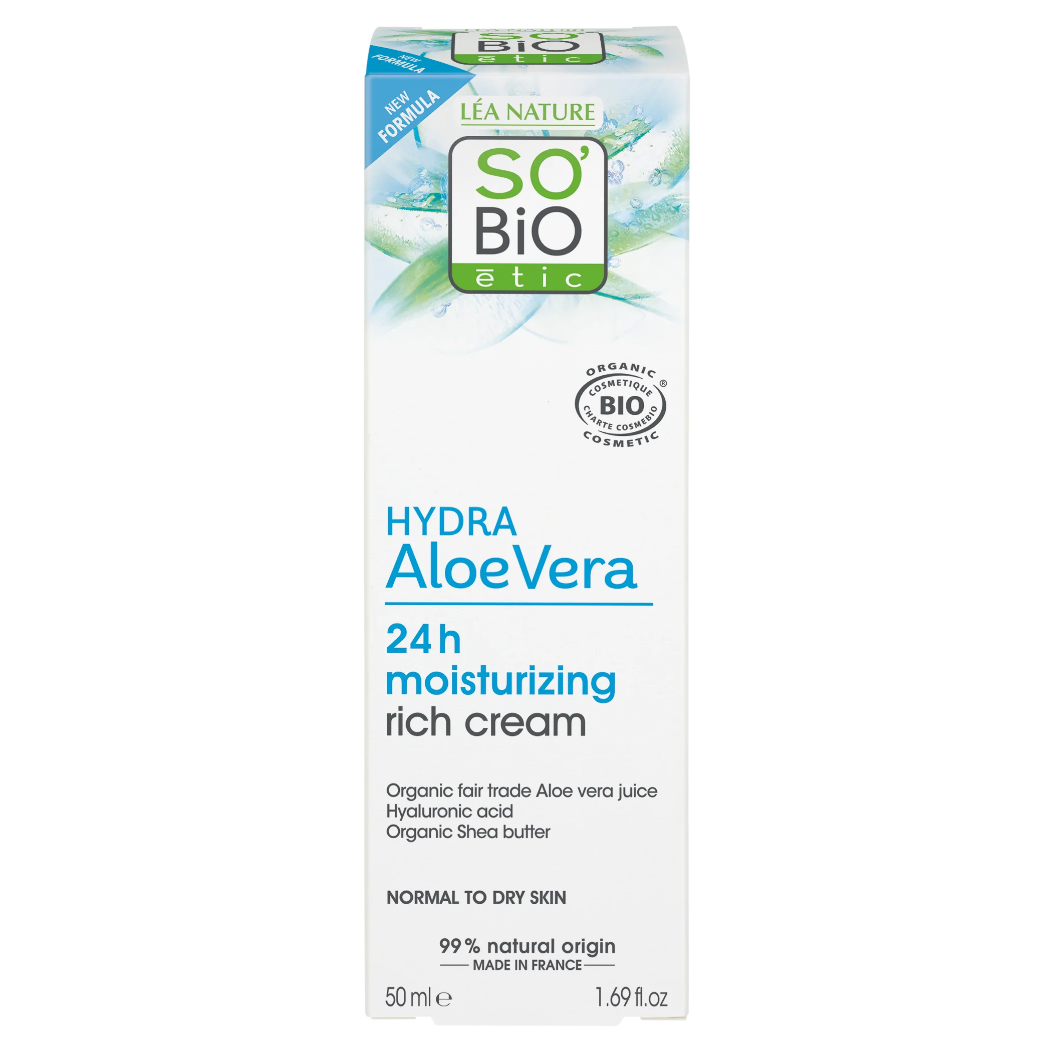 SO’BiO étic Crema giorno riccamente idratante all’Aloe vera BIO (50 ml) - con acido ialuronico