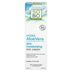SO’BiO étic Crema giorno riccamente idratante all’Aloe vera BIO (50 ml) - con acido ialuronico