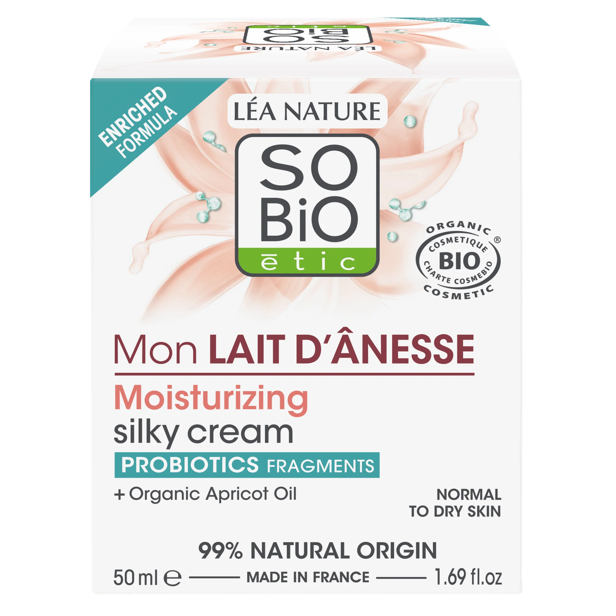 SO’BiO étic Crema idratante setosa al latte d’asina BIO (50 ml) - per tutti i tipi di pelle, comprese quelle sensibili
