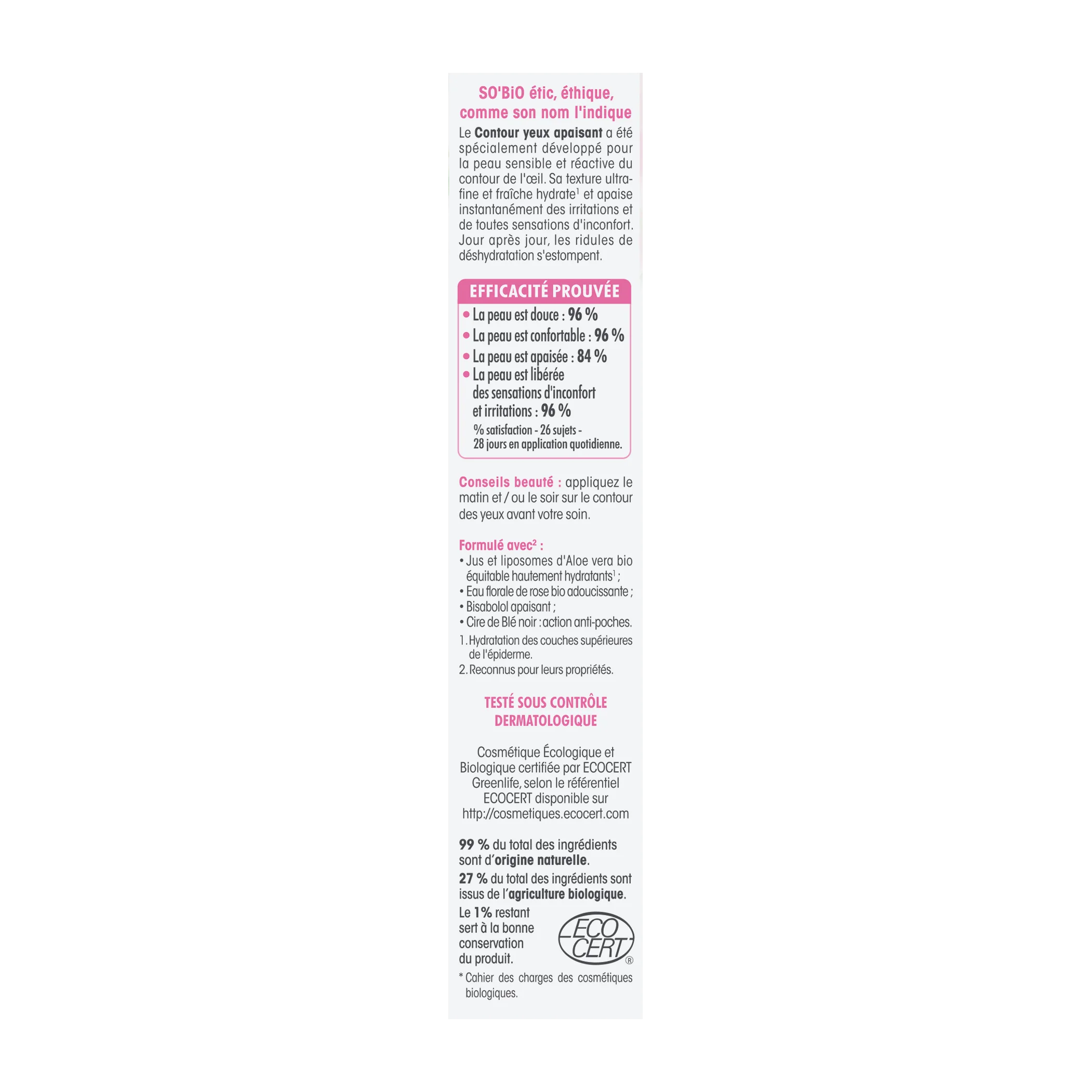 SO’BiO étic Crema contorno occhi lenitiva con Aloe Vera BIO (15 ml) - idrata e lenisce il contorno occhi