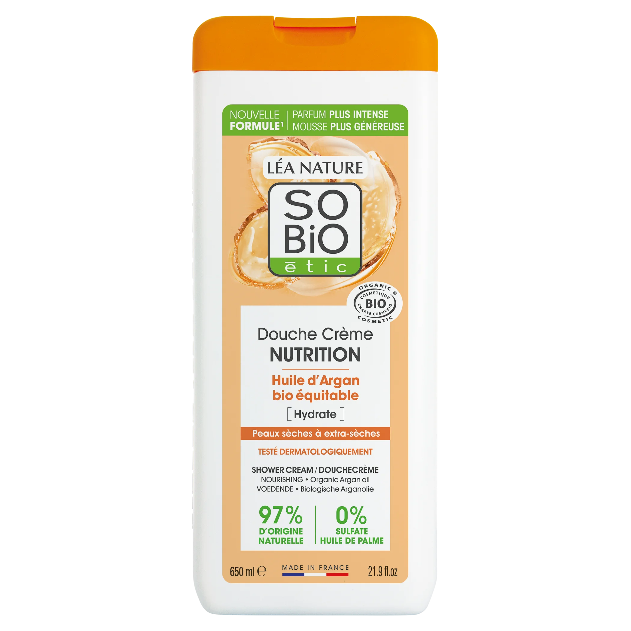 SO’BiO étic Crema doccia NUTRITION con olio di argan BIO (650 ml) - ideale per la pelle secca
