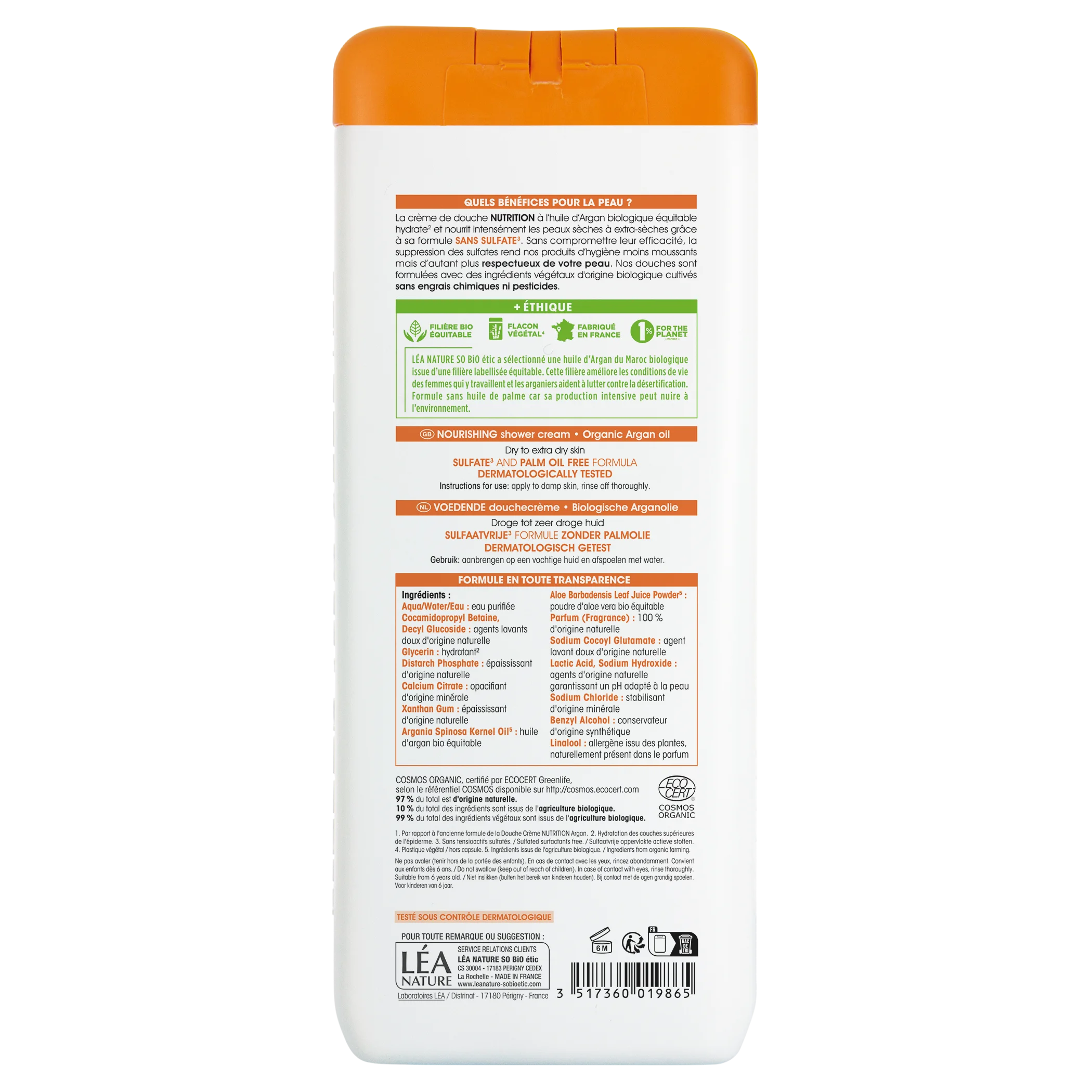 SO’BiO étic Crema doccia NUTRITION con olio di argan BIO (650 ml) - ideale per la pelle secca