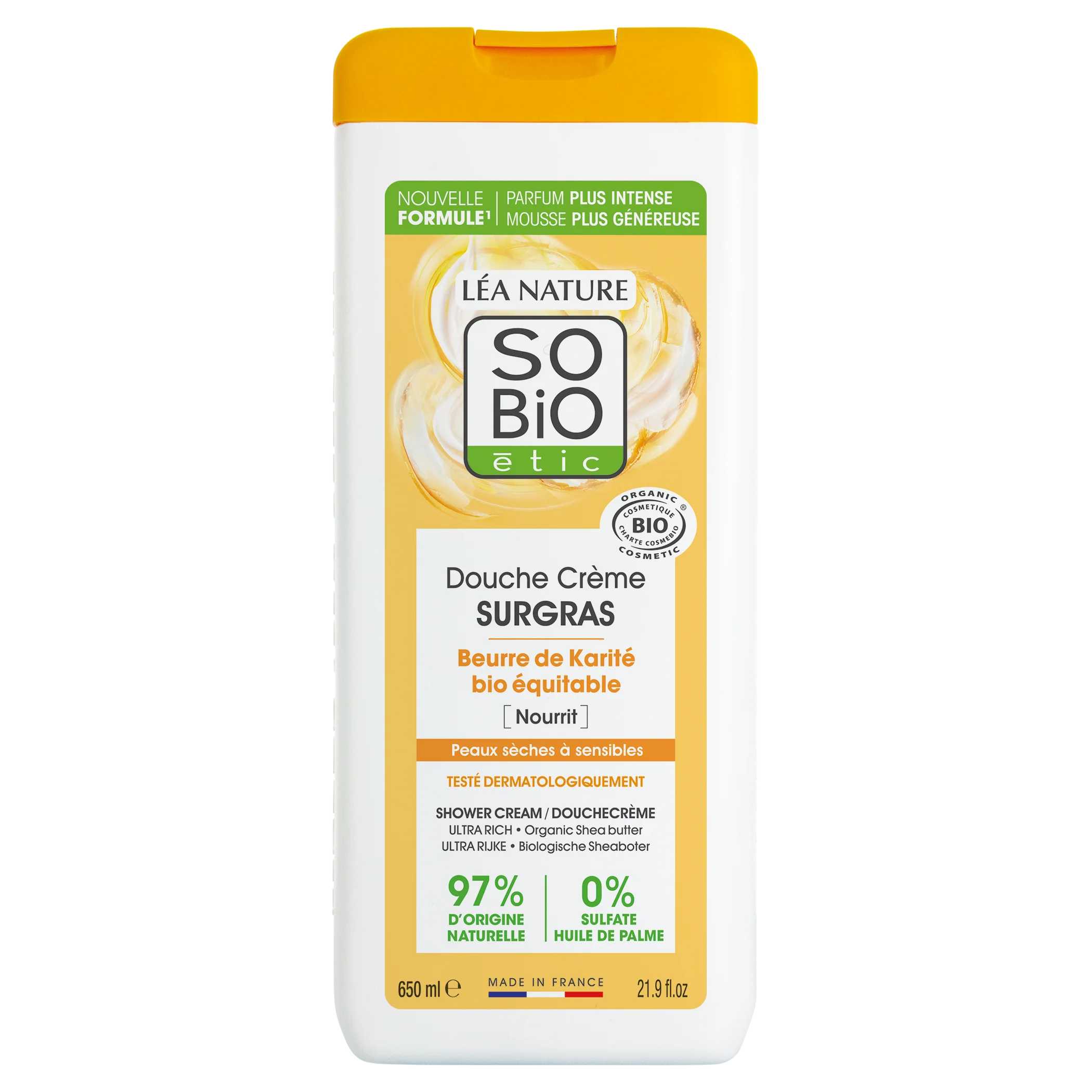SO’BiO étic Crema doccia SURGRAS al burro di karité BIO (650 ml) - ideale per pelli secche e sensibili