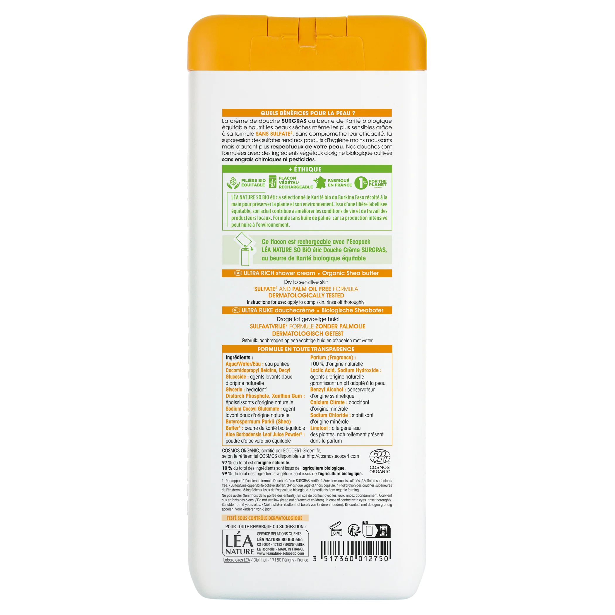 SO’BiO étic Crema doccia SURGRAS al burro di karité BIO (650 ml) - ideale per pelli secche e sensibili