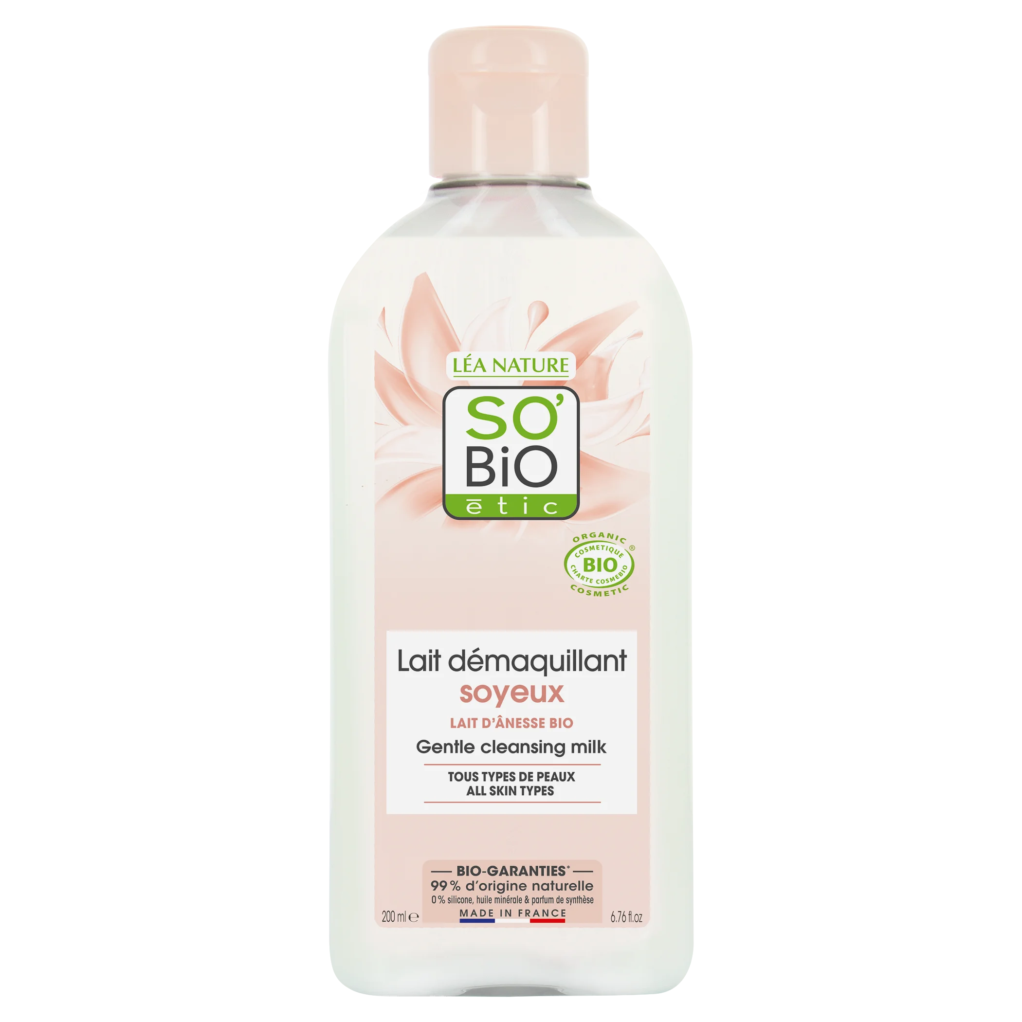 SO’BiO étic Latte detergente struccante al latte d’asina BIO (200 ml) - rimuove delicatamente trucco e impurità