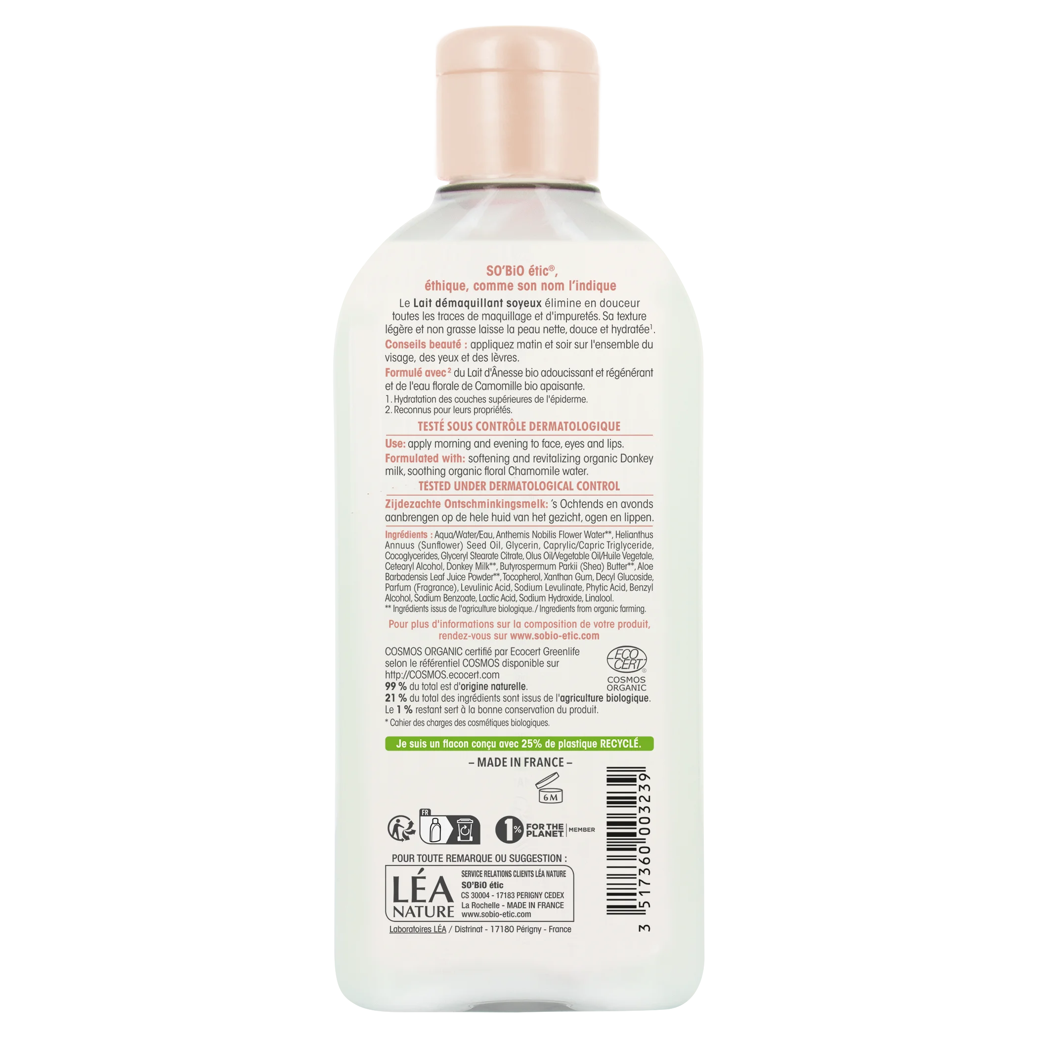 SO’BiO étic Latte detergente struccante al latte d’asina BIO (200 ml) - rimuove delicatamente trucco e impurità