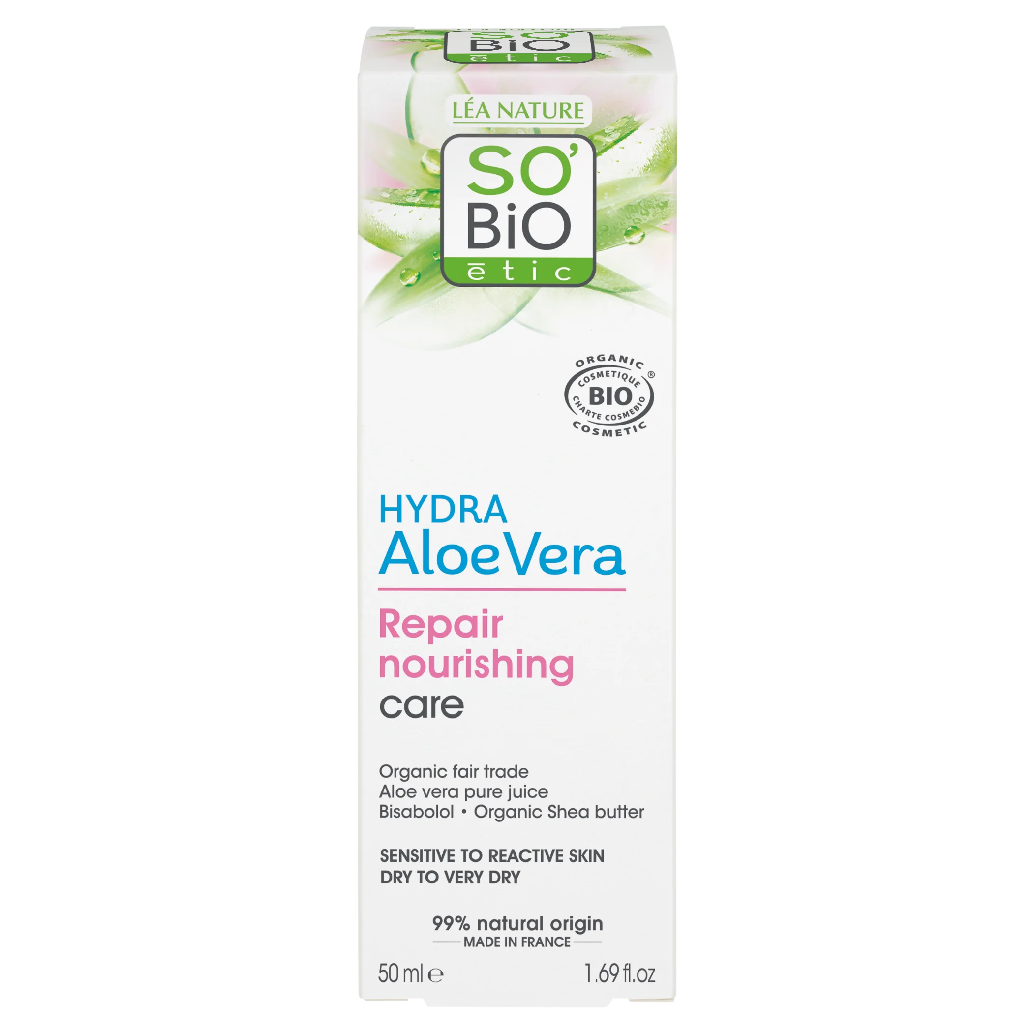 SO’BiO étic Trattamento nutriente riparatore con Aloe vera per pelli sensibili BIO (50 ml) - idrata e nutre la pelle