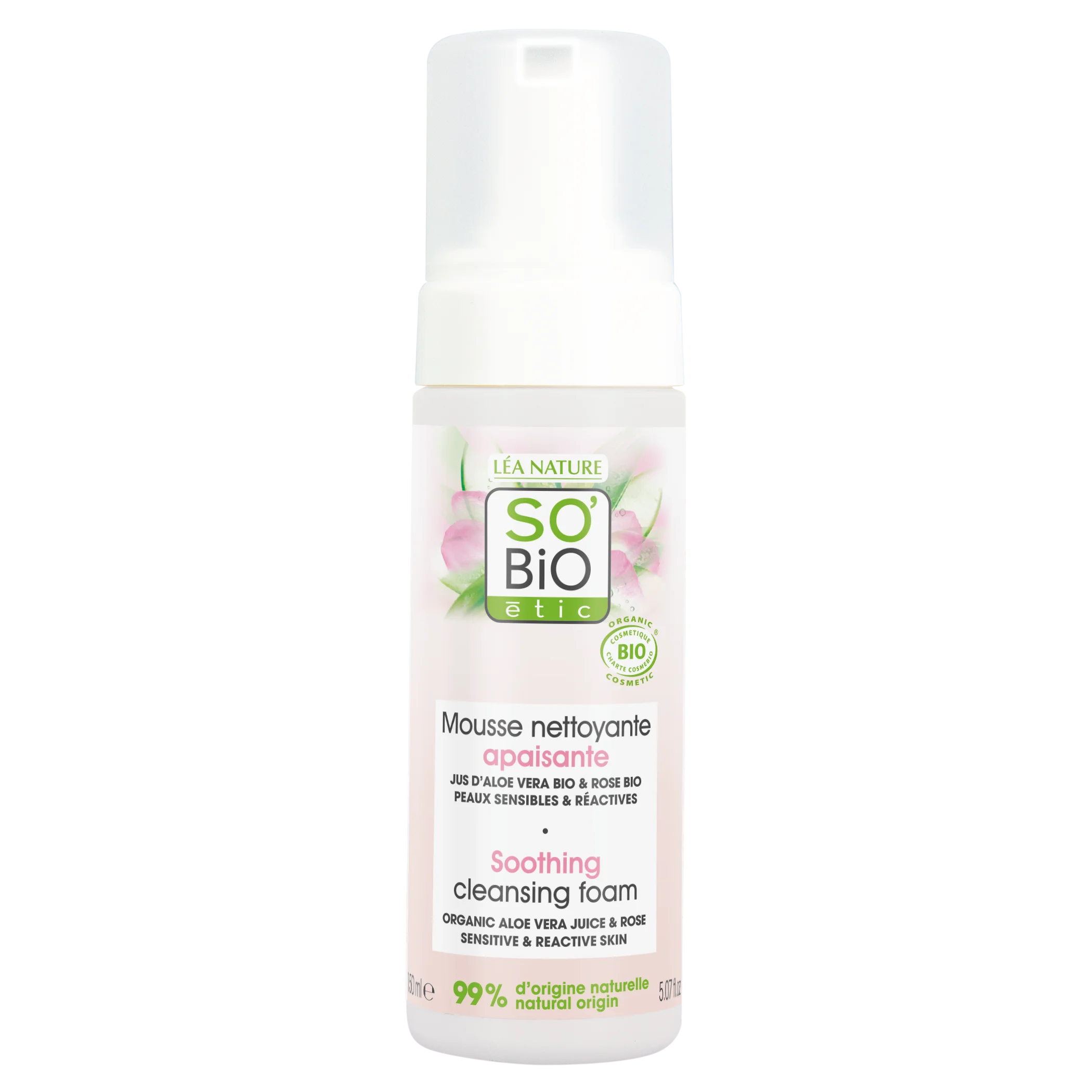 SO’BiO étic Schiuma detergente lenitiva Aloe Vera BIO (150 ml) - arricchita con acqua di rose