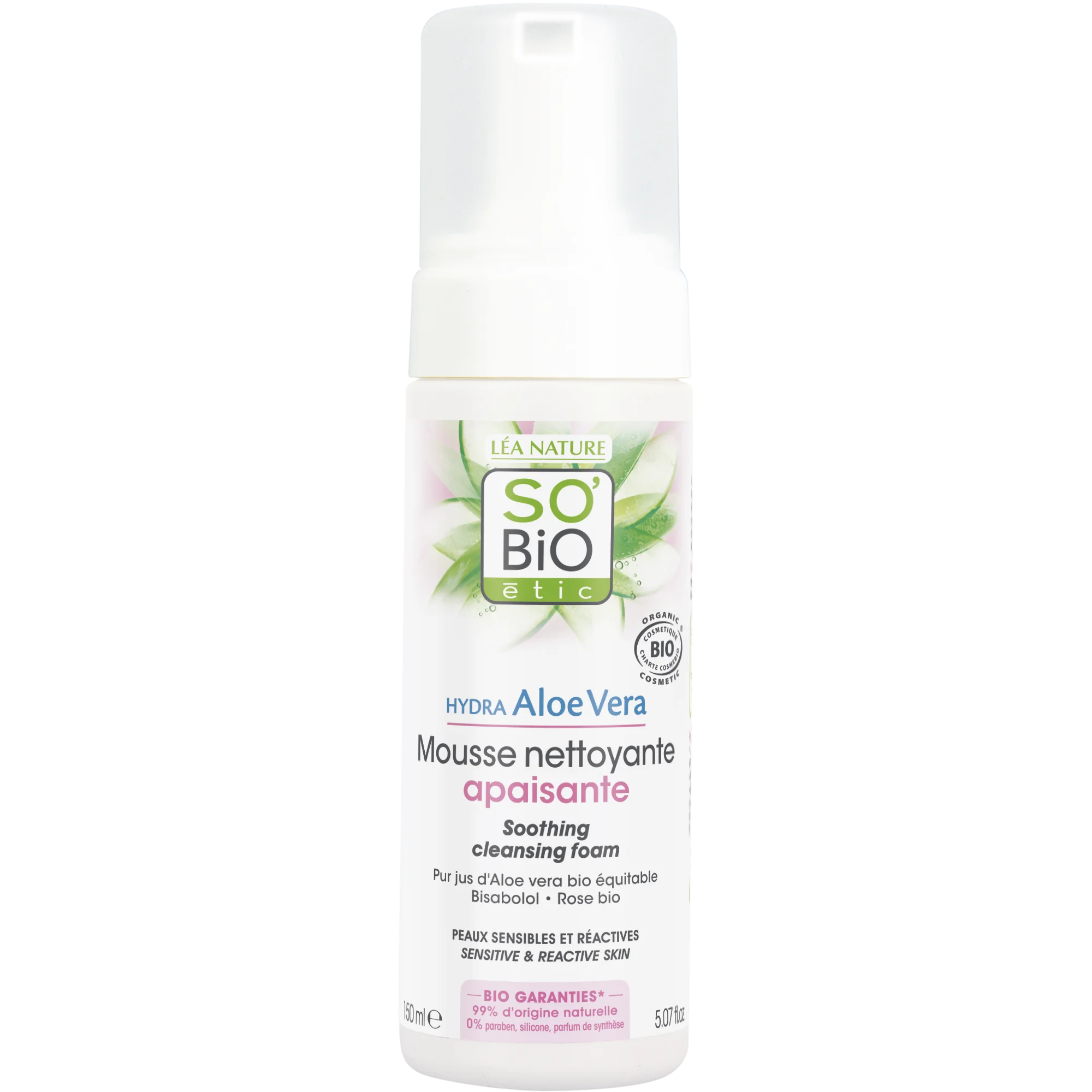 SO’BiO étic Schiuma detergente lenitiva Aloe Vera BIO (150 ml) - arricchita con acqua di rose