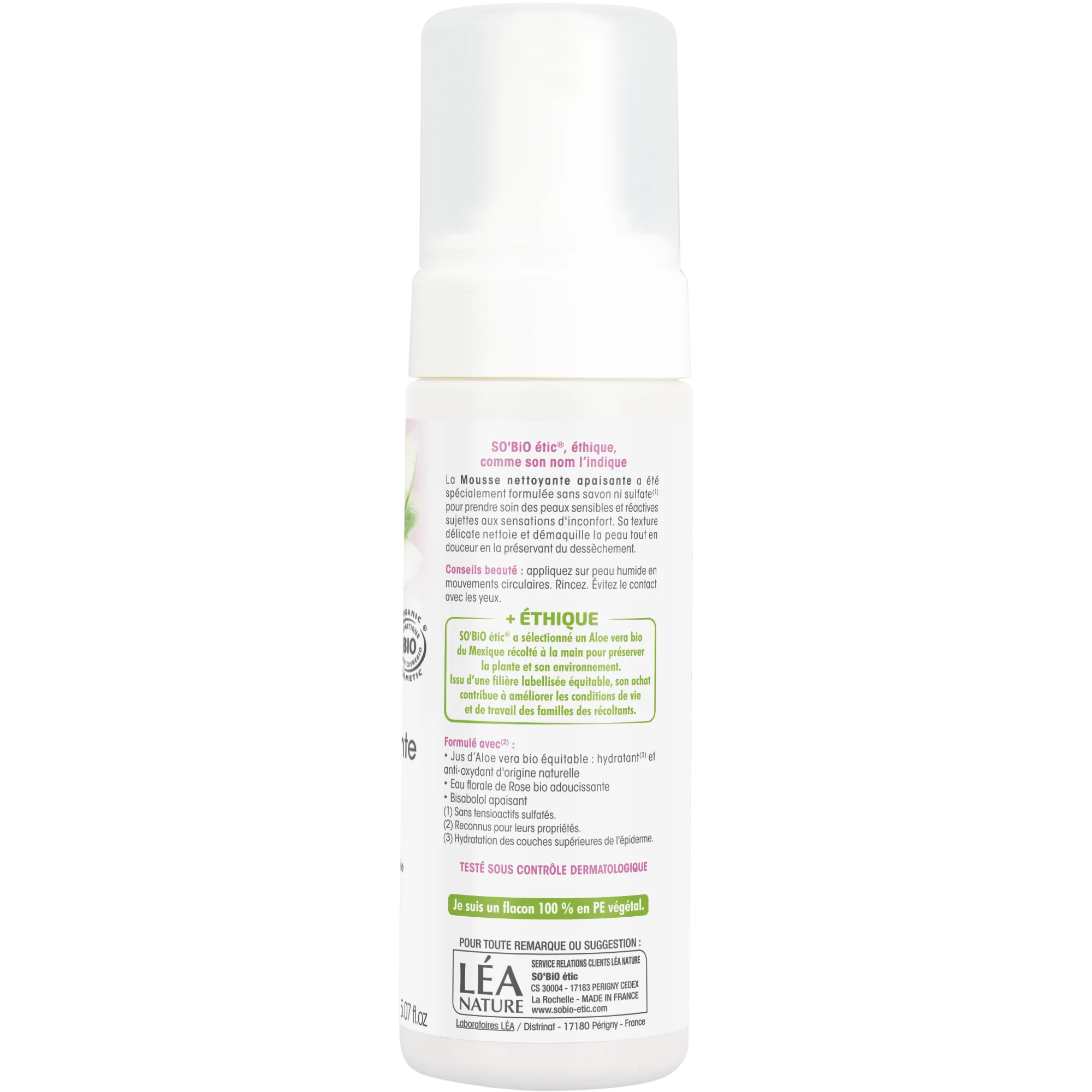 SO’BiO étic Schiuma detergente lenitiva Aloe Vera BIO (150 ml) - arricchita con acqua di rose