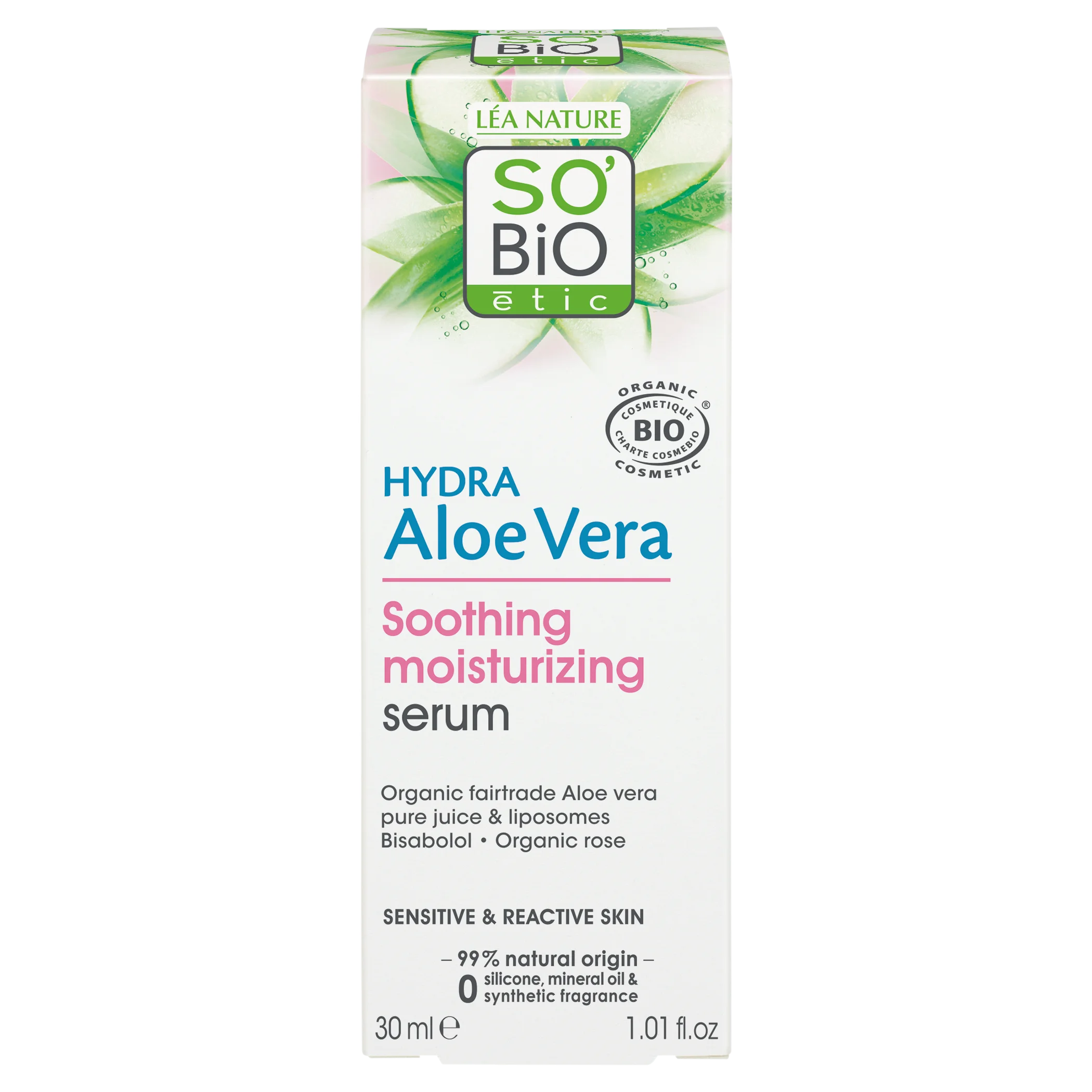 SO’BiO étic Siero viso all'Aloe vera - lenitivo e idratante per pelli sensibili BIO (30 ml) - idrata, lenisce e illumina