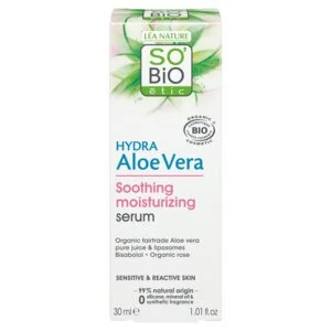 SO’BiO étic Siero viso all'Aloe vera - lenitivo e idratante per pelli sensibili BIO (30 ml) - idrata, lenisce e illumina