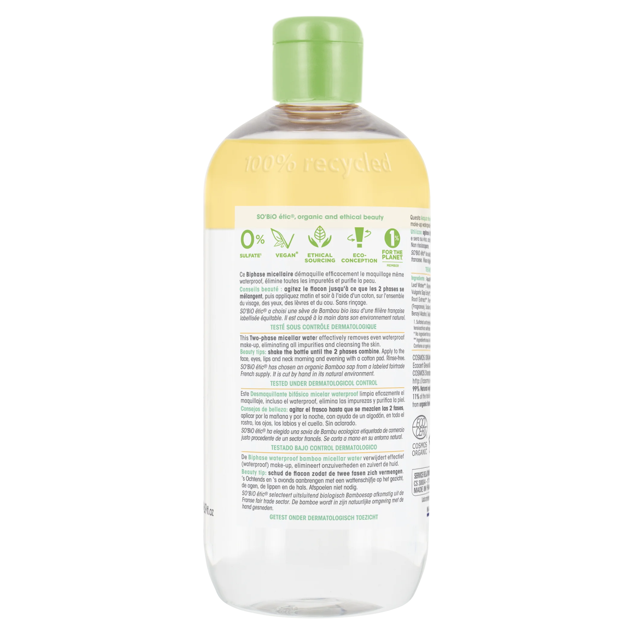 SO’BiO étic Acqua micellare bifasica - Pur BAMBOO BIO (500 ml) - con bambù e moringa biologici