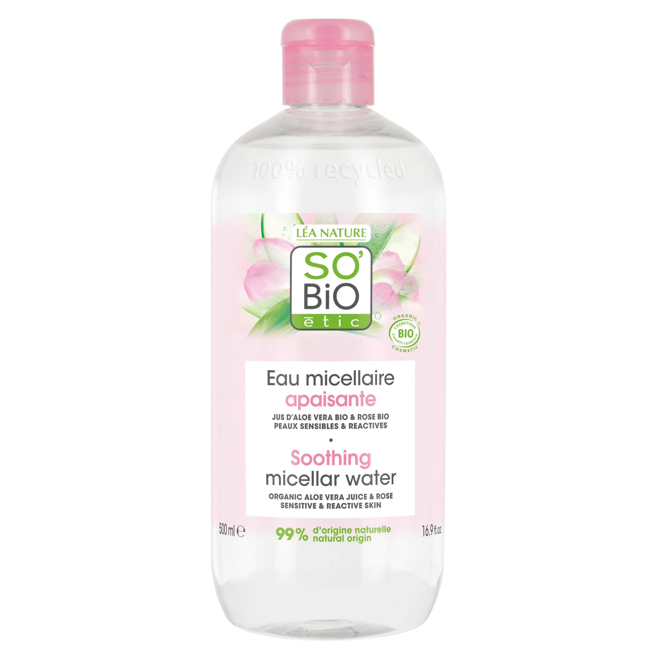 SO’BiO étic Acqua micellare lenitiva BIO all'Aloe Vera (500 ml) - arricchita con acqua di camomilla