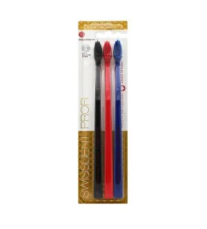 Swissdent Profi Colours spazzolini da denti morbido-medio 3 pz Nero, Rosso, Blu