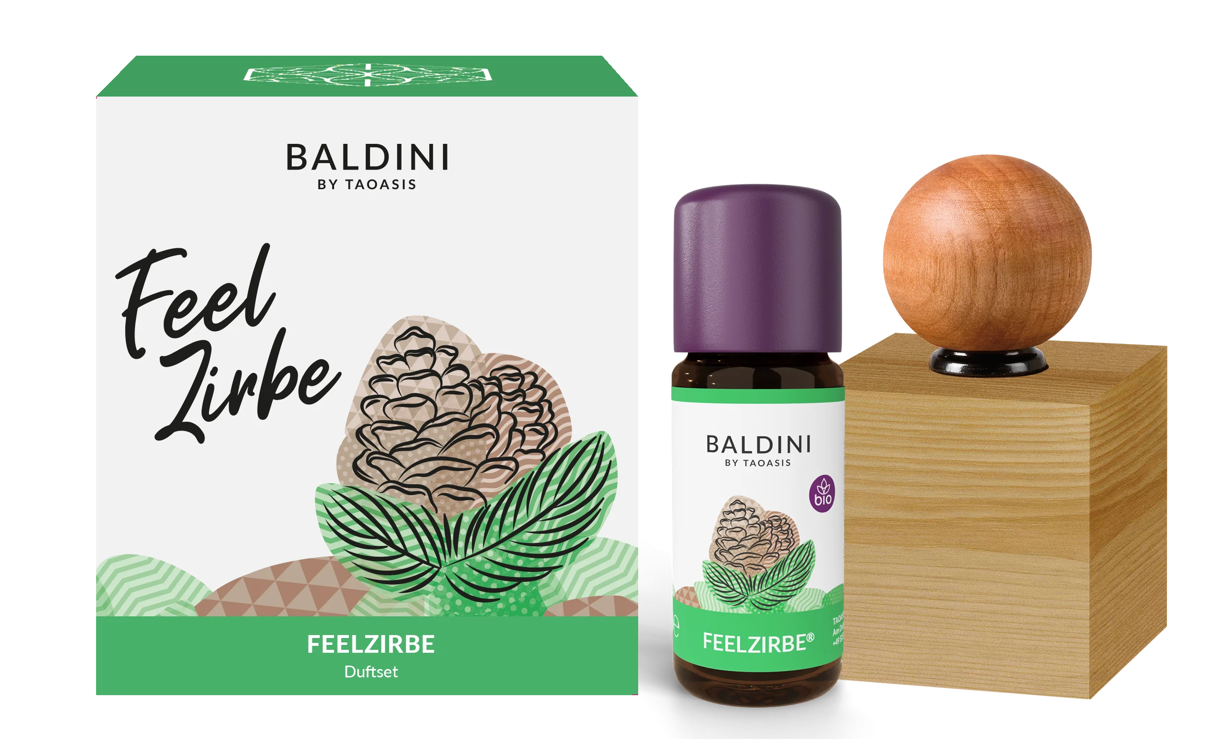 Taoasis Baldini set aromatico FeelPine BIO (10 ml) - decorazione in legno come diffusore