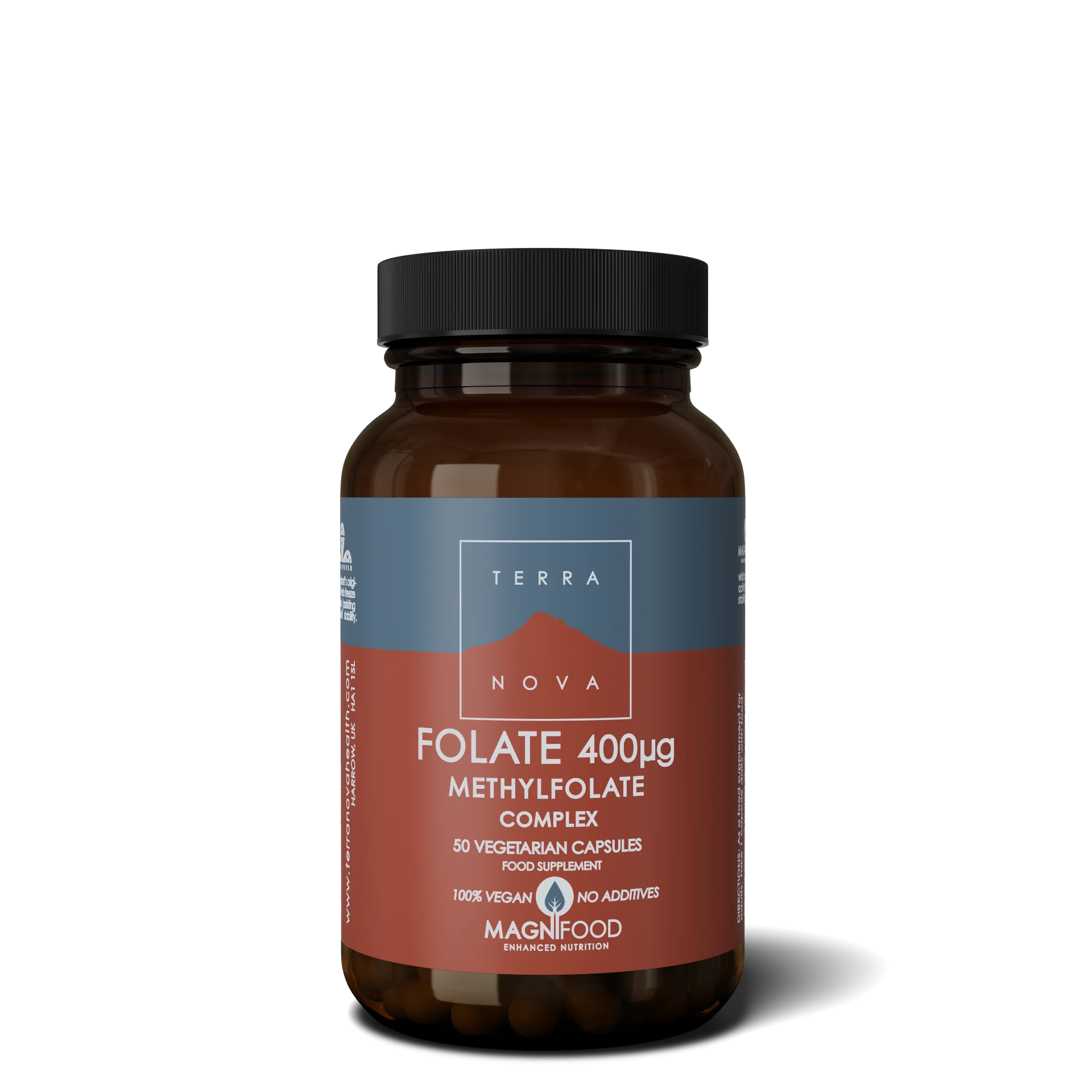 Terranova Health Folato (Metilfolato) 400 µg Complesso (50 capsule) - forma naturale dell'acido folico