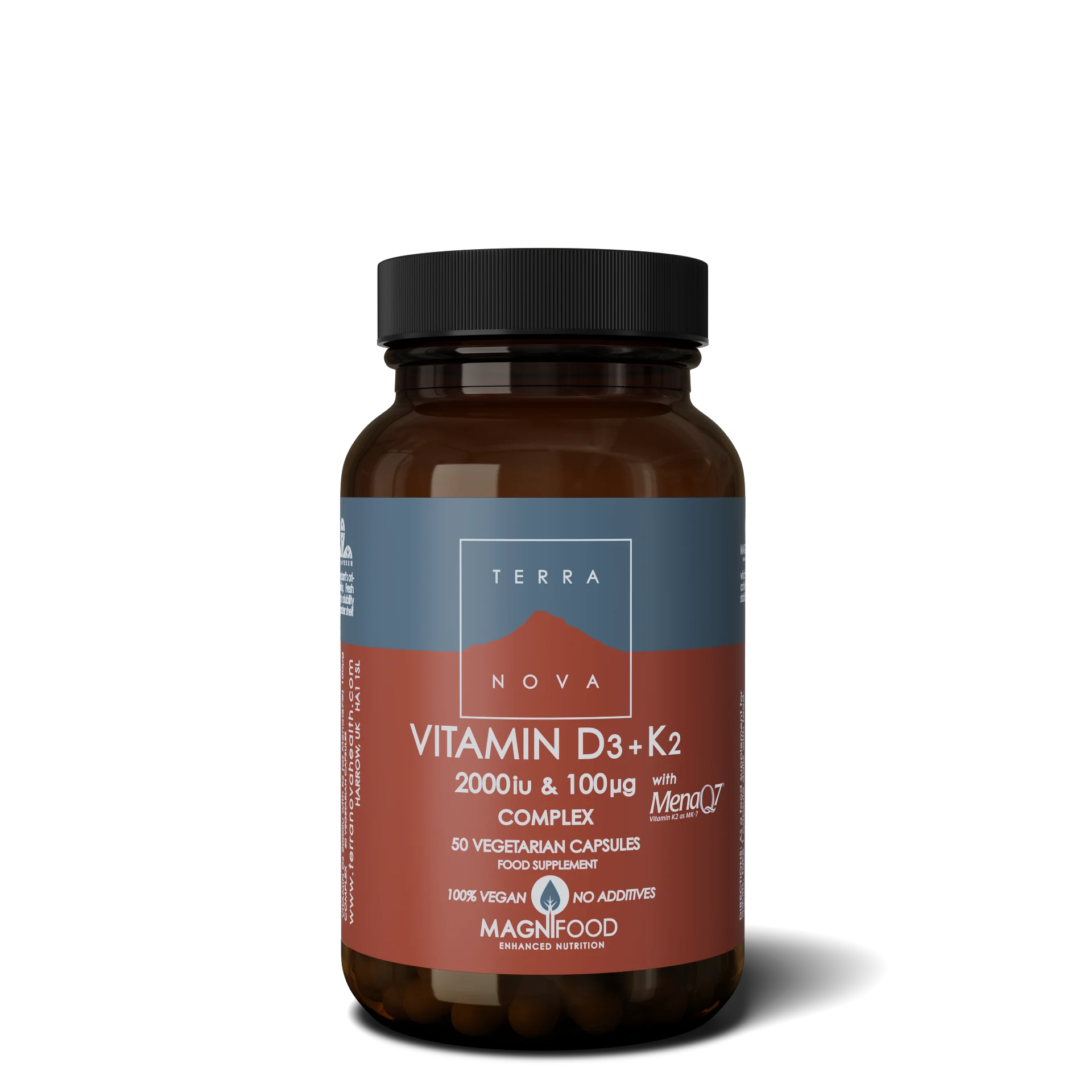 Terranova Health Complesso di Vitamina D3 2000 UI e Vitamina K2 100 µg (50 capsule) - D3 da lichene e K2 da ceci