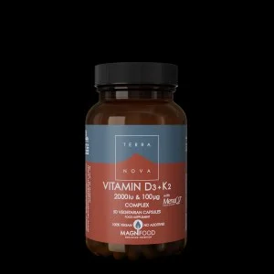 Terranova Health Complesso di Vitamina D3 2000 UI e Vitamina K2 100 µg (50 capsule) - D3 da lichene e K2 da ceci
