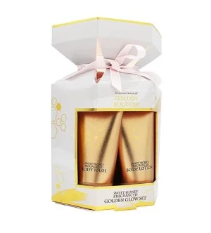 The Indulgent Bathing Co. Golden Boudoir cofanetto regalo gel doccia + latte corpo 50 ml + spugna da doccia