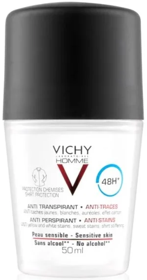 Vichy Homme antitraspirante 48h contro le macchie bianche e gialle per uomo