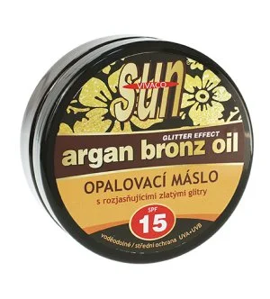 Vivaco SUN Argan Bronz Oil burro solare con glitter dorati illuminanti SPF 15
