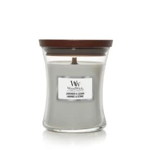 WoodWick Lavender & Cedar candela profumata con stoppino in legno 275 g