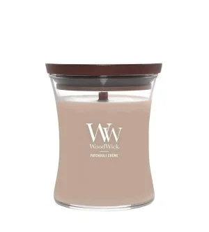 WoodWick Patchouli Créme candela profumata con stoppino in legno 275 g