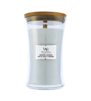 WoodWick Sagewood & Seagrass candela profumata con stoppino in legno 609 g