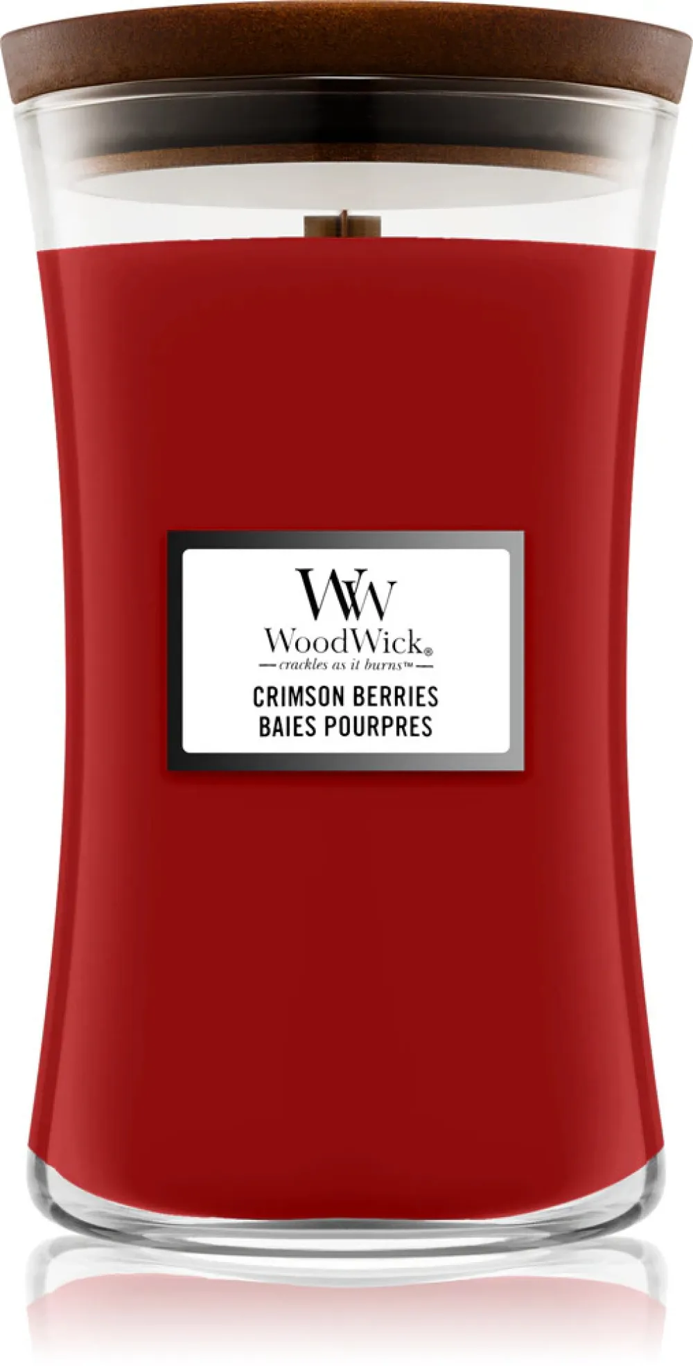 Candela profumata WoodWick Crimson Berries con stoppino in legno 275 g