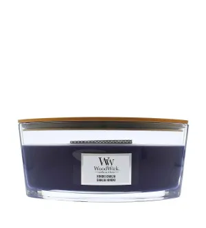 Candela profumata WoodWick Hinoki Dahlia con stoppino in legno 453,6 g
