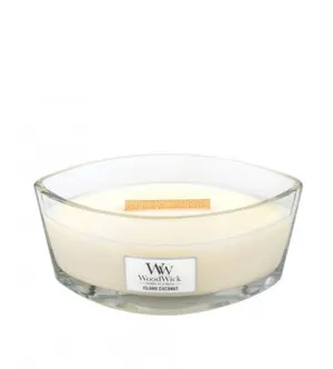 Candela profumata WoodWick Island Coconut con stoppino in legno 453,6 g