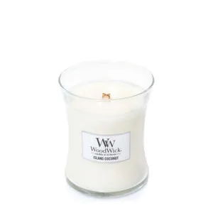Candela profumata WoodWick Island Coconut con stoppino in legno per donne