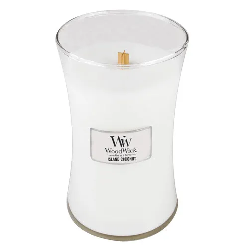 Candela profumata WoodWick Island Coconut con stoppino in legno 609,5 g