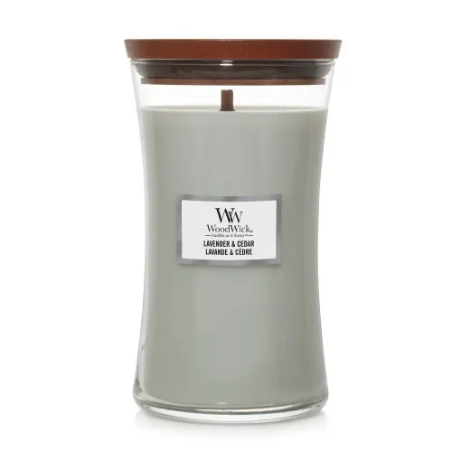 Candela profumata WoodWick Lavender & Cedar con stoppino in legno 609,5 g