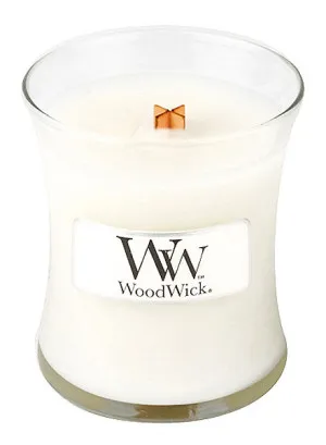 Candela profumata WoodWick Linen con stoppino in legno per donne