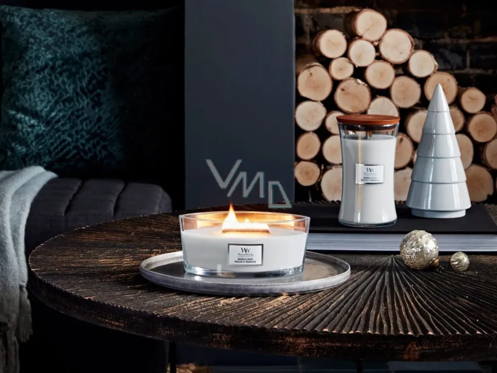 Candela profumata WoodWick Magnolia Birch con stoppino in legno 453,6 g
