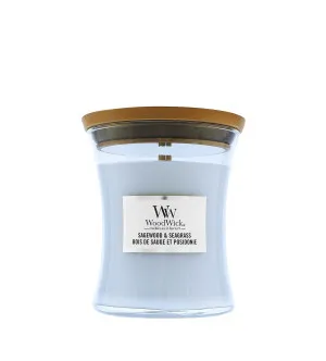 Candela profumata WoodWick Sagewood & Seagrass con stoppino in legno 275 g