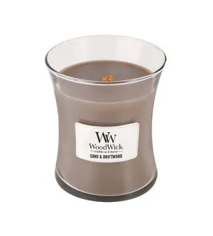 Candela profumata WoodWick Sand & Driftwood con stoppino in legno 275 g