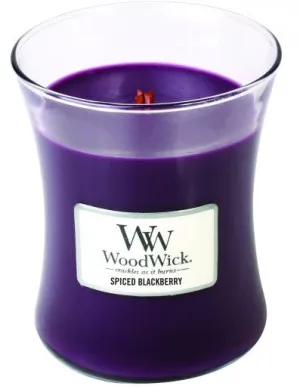 Candela profumata WoodWick Spiced Blackberry con stoppino in legno per donne