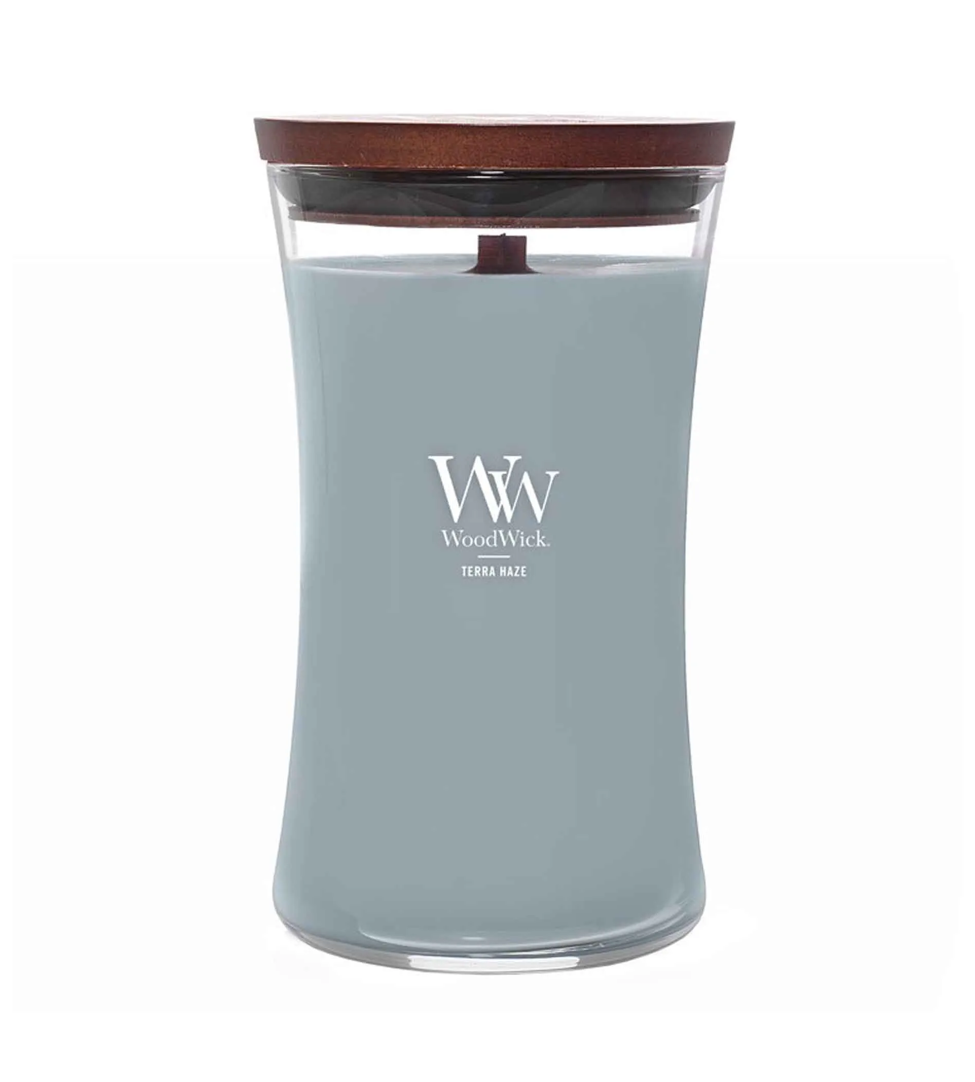 Candela profumata WoodWick Terra Haze con stoppino in legno 609,5 g