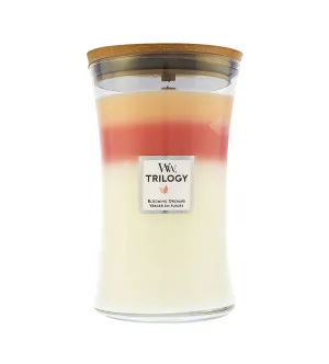 Candela profumata WoodWick Trilogy Blooming Orchard con stoppino in legno 609 g