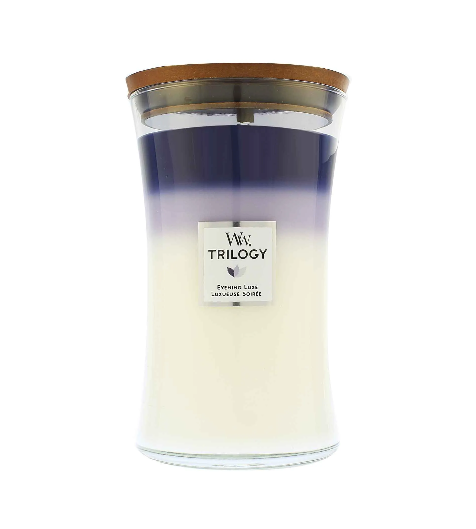 Candela profumata WoodWick Trilogy Evening Luxe con stoppino in legno 609 g