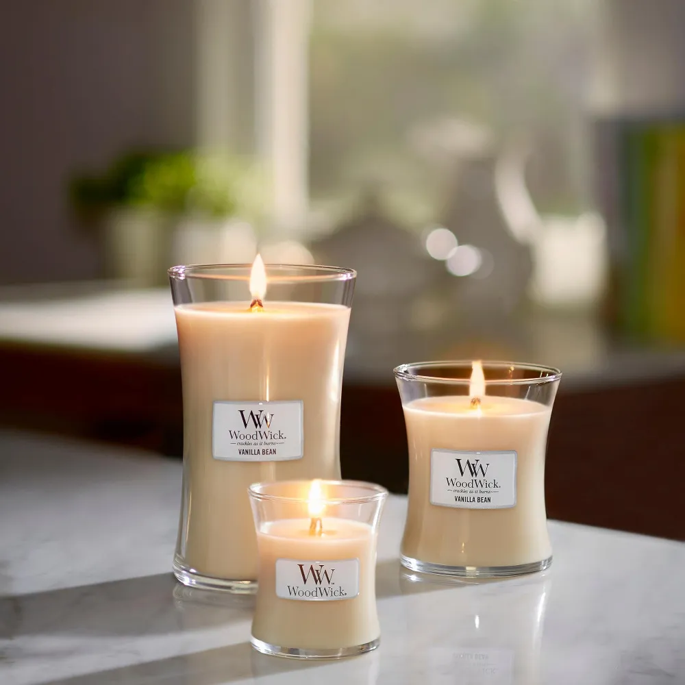 Candela profumata WoodWick Vanilla Bean con stoppino in legno 275 g