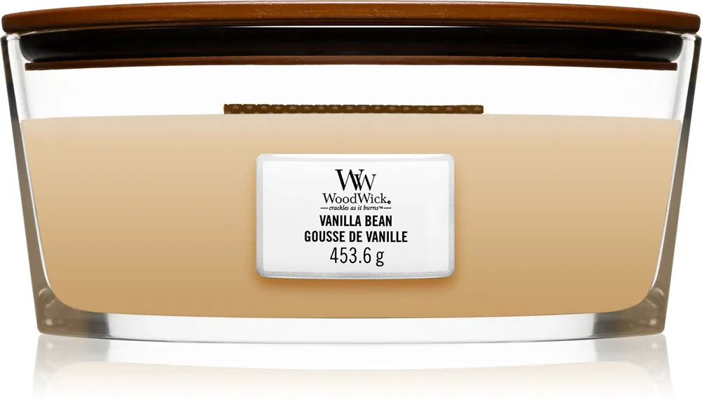 Candela profumata WoodWick Vanilla Bean con stoppino in legno 453,6 g