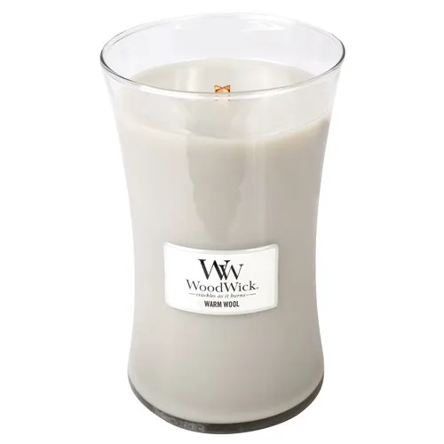 Candela profumata WoodWick Warm Wool con stoppino in legno per donne