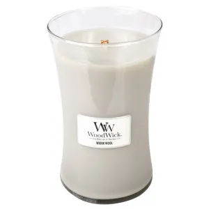 Candela profumata WoodWick Warm Wool con stoppino in legno 609,5 g